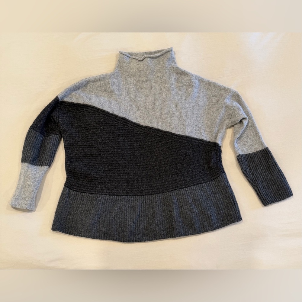 French Connection Color Block Roll Neck Wool Blend Boxy Oversize Patchwork